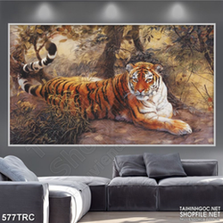 Tranh 3d hổ uy nằm trong rừng sâu in gạch men