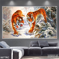 Tranh 3d song hổ quyết đấu treo tường in kính