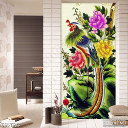 PSD tranh phượng hoàng rực rỡ bên mẫu đơn trang trí