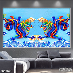 Tranh trang trí song long hạ thủy in gạch men