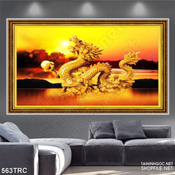 Tranh psd rồng thiêng vượt biển trấn ngọc