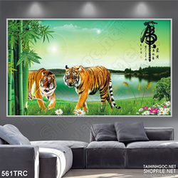 Tranh song hổ họp tụ nghệ thuật in kính