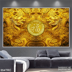 Tranh in canvas song long trấn quốc treo tường