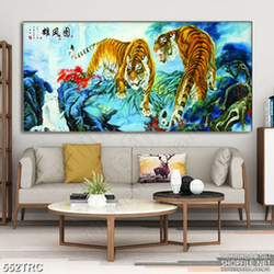Tranh song hổ giao tranh in uv dán tường