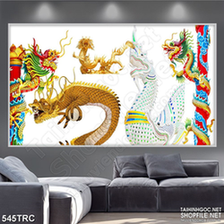 Tranh trang trí rồng thiêng hội tụ in gạch men