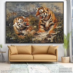 Tranh song hổ tranh hùng in kính nghệ thuật