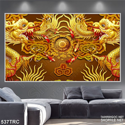 Tranh 3d song long quần hùng in gạch men