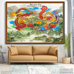 PSD Tranh trang trí rồng phượng sum vầy in kính