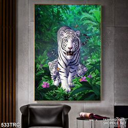 Tranh psd hổ bạch và đàn con treo tường