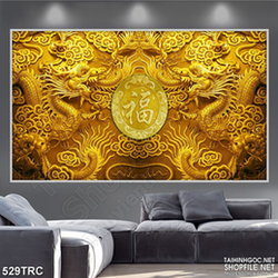 Tranh song long dáp vàng in canvas