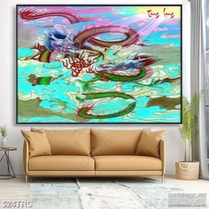 Tranh in canvas lưỡng rồng tranh đấu