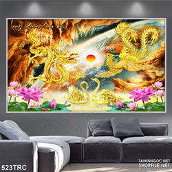 Tranh psd long phụng trấn nhật thần in kính