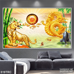 Tranh in long tranh hổ đấu trên sông canvas