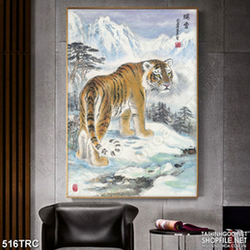 Tranh hổ uy phong trên núi tuyết trang trí