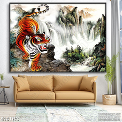 Tranh in canvas hổ gầm uy phong trên đỉnh núi