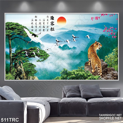 Tranh hổ uy phong bên đàn hạc trắng nghệ thuật