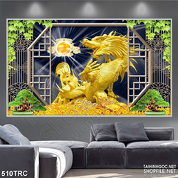 Tranh nghệ thuật rồng vàng nhã ngọc  in gạch men