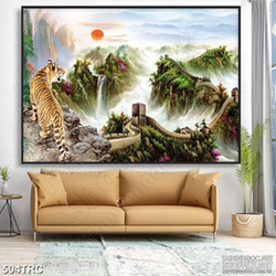 Tranh in canvs vua hổ trên đỉnh thác cao