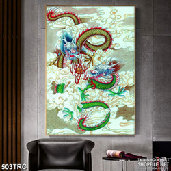 Tranh psd rồng ngũ sắc cưỡi mây  in gạch men