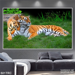 Tranh hổ mẹ bên đàn con nghệ thuật in kính