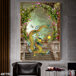 Tranh 3d rồng vàng truy ngọc in gạch men treo tường