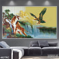 Tranh psd đại bàng hổ giao tranh in kính