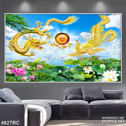 Tranh rồng phượng trấn ngọc in uv