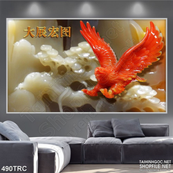 Tranh nghệ thuật đại bàng giả ngọc đỏ in gạch men