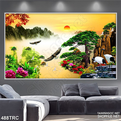 Tranh in uv đại bàng tung cánh trên những ngọn núi