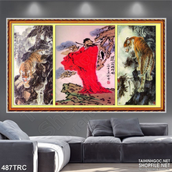 Tranh thủy mặc vẽ hổ treo tường in kính