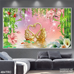 Tranh in canvas thiên nga trên mặt hồ