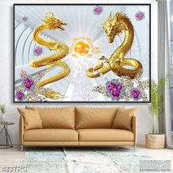 Tranh psd rồng vàng trấn ngọc quý in gạch men