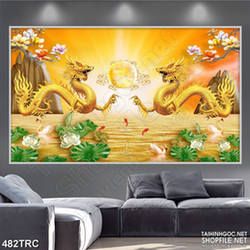 Tranh song long giao tranh trên biển in uv