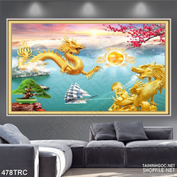 Tranh in uv song long giao tranh trên biển