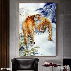 Tranh psd song hổ tranh đấu in kính trang trí