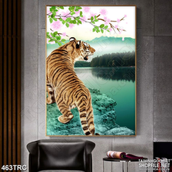 Tranh psd hổ gầm uy trấn sơn hà in kính