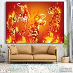 Tranh đàn hổ trong rừng lửa nghệ thuật