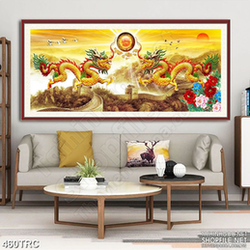 Tranh nghệ thuật lưỡng long chầu ngọc in gạch men