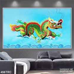 PSD tranh rồng xanh hạ thủy trang trí