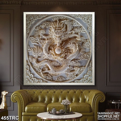 Tranh trang trí rồng thiêng nhã ngọc in kính