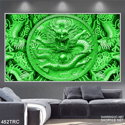 Tranh rồng xanh nổi giận giả ngọc in uv