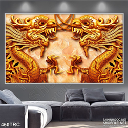 Tranh nghệ thuật song long quy tụ treo tường