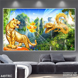 Tranh long tranh hổ đấu in canvas