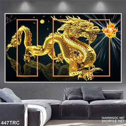 Tranh 3d rồng vàng hý hỏa in gạch men