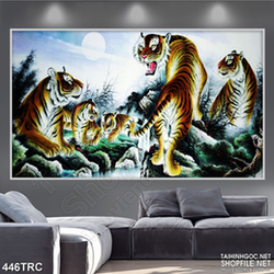 Tranh ngũ hổ tranh hùng trang trí tường