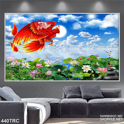 Tranh nghệ thuật phượng hoàng lửa trên đầm sen