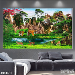 PSD tranh đàn hổ rình mồi trang trí in gạch men