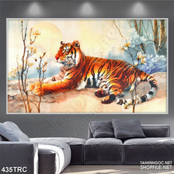 Tranh trang trí hổ nằm bên rừng hoa dán tường