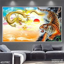 Tranh psd long tranh hổ đấu treo tường in kính