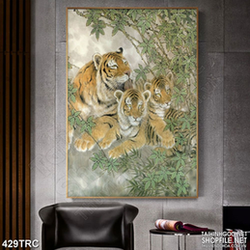 Tranh hổ mẹ và đàn con in canvas treo tường